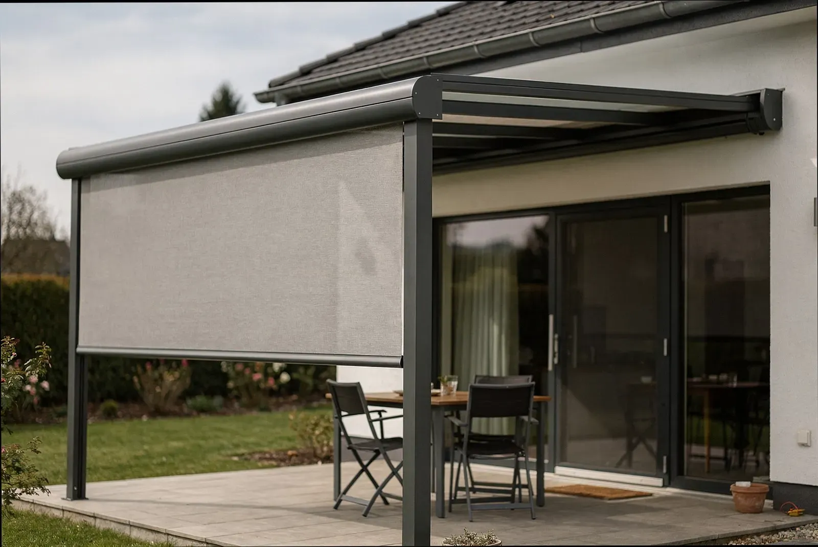 Terrassenüberdachung mit Beschattungssystem in Gütersloh